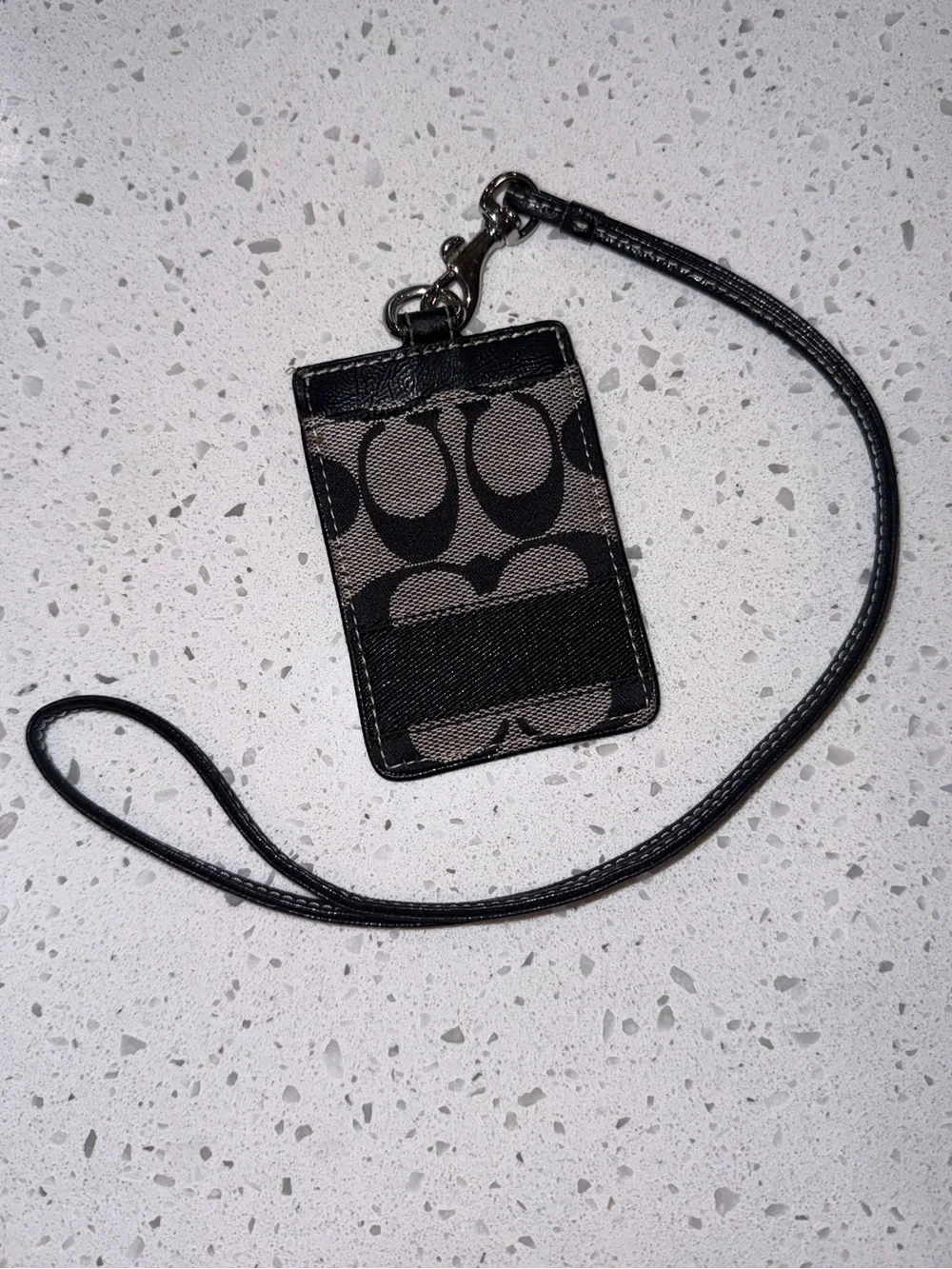 COACH Signature Canvas Lanyard with Black Leather Strap